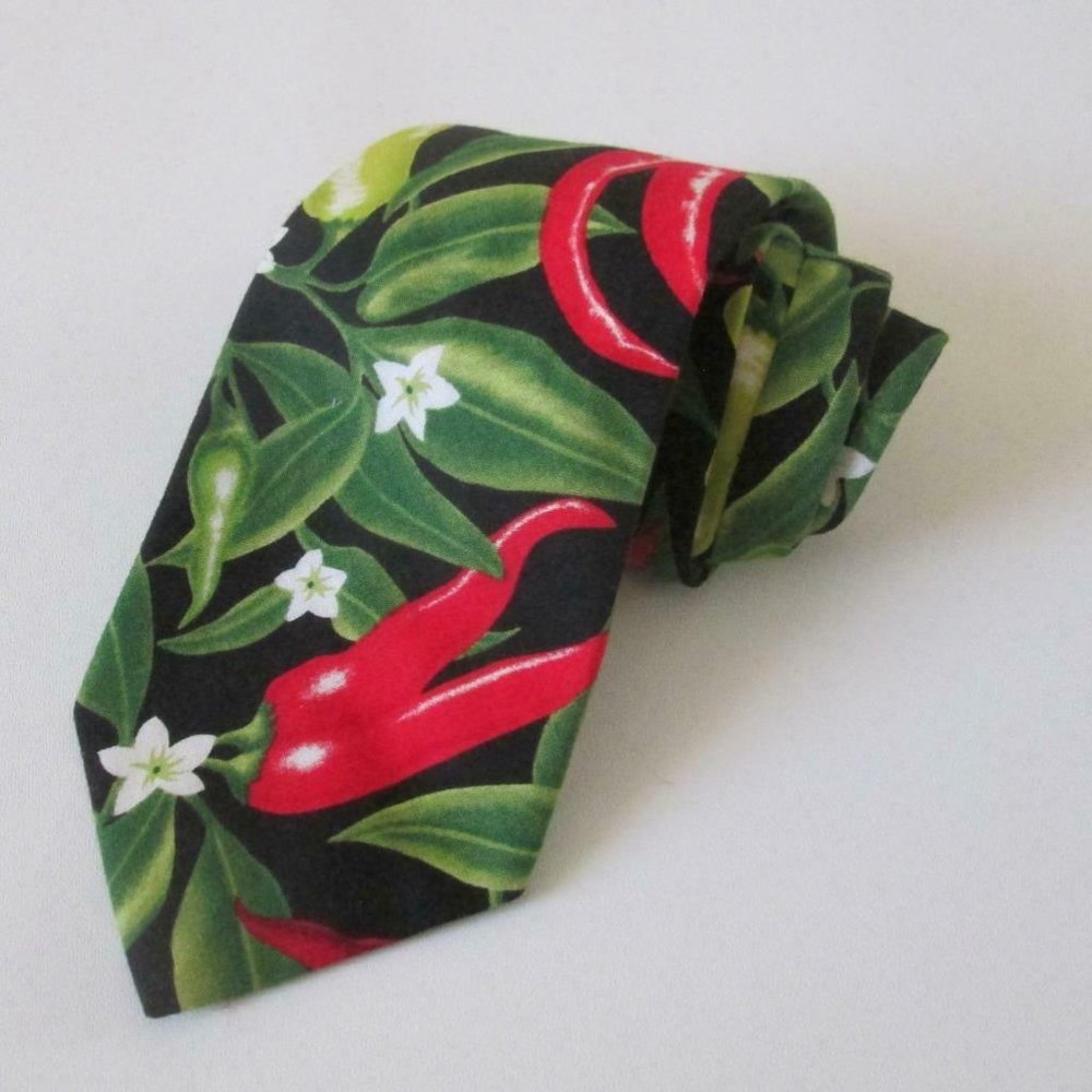 Dem Crazy Mens Tie Red Green Chili Peppers